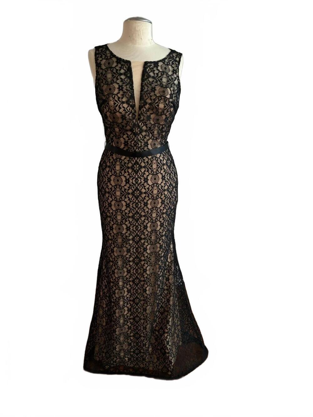 NEW ASHLEY & JUSTIN women's stretch lining mesh dress in bkack/nude